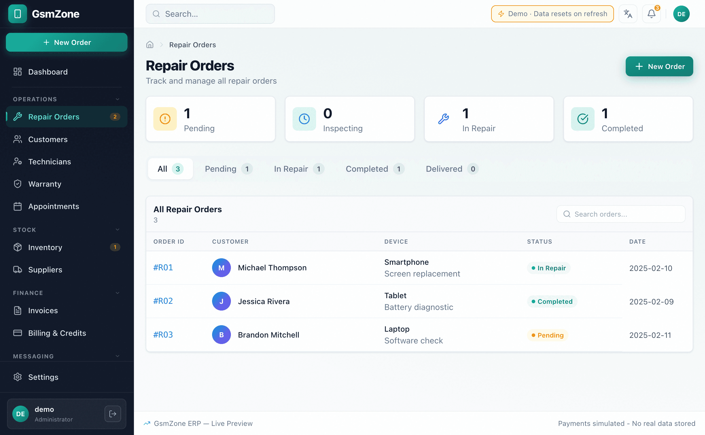 GsmZone ERP — Repair Orders